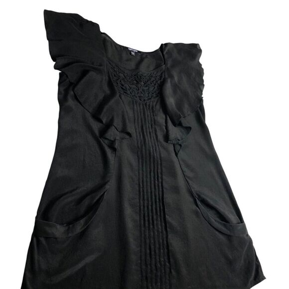 Daniel Rainn Top M Black Silk Crochet Flutter Sleeve Tunic Fairy Cottage Peasant - Picture 2 of 13